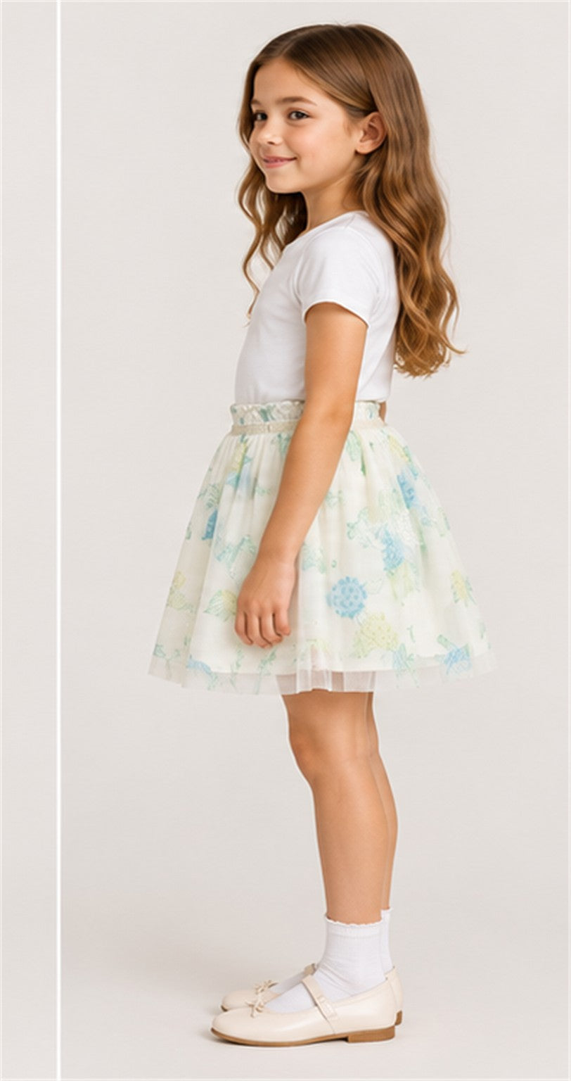 Gingersnaps girls floral ivory tulle skirt - left view