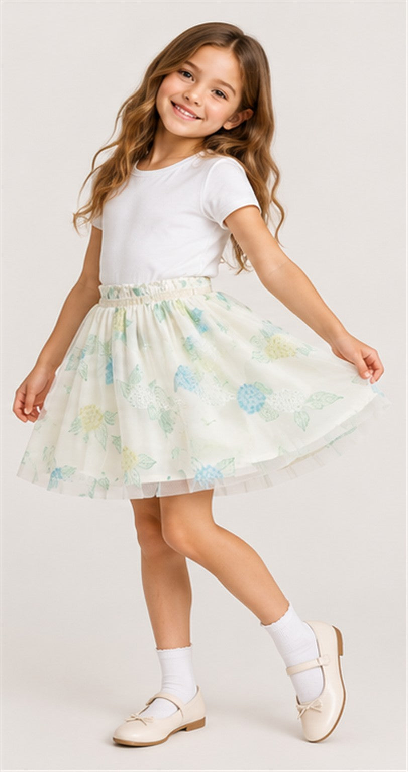 Gingersnaps girls floral ivory tulle skirt - lifestyle view