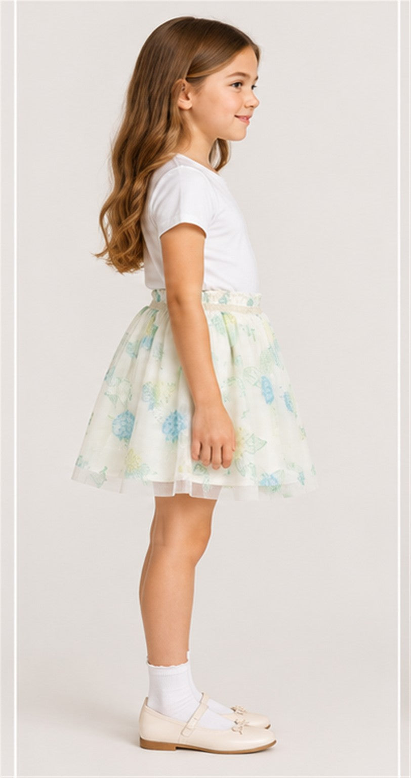 Gingersnaps girls floral ivory tulle skirt - right view