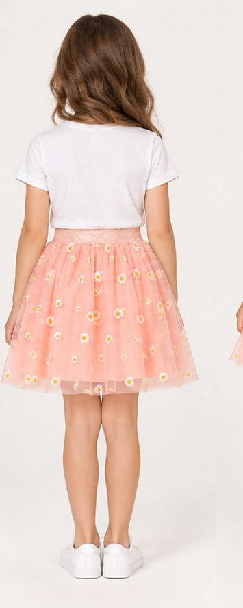 Back view of Gingersnaps girls peach daisy tulle skirt