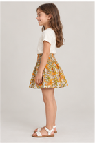 Girls' floral skirt on child model, left side view