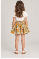 Girls' floral skirt on child model, back view