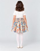 Girls multicolor floral tiered skirt, back view