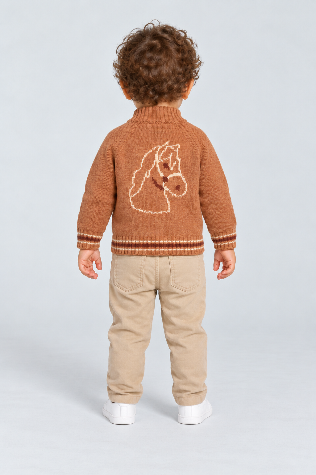 جاكيت منسوج ولادي سادة بسحاب, brown, back model view