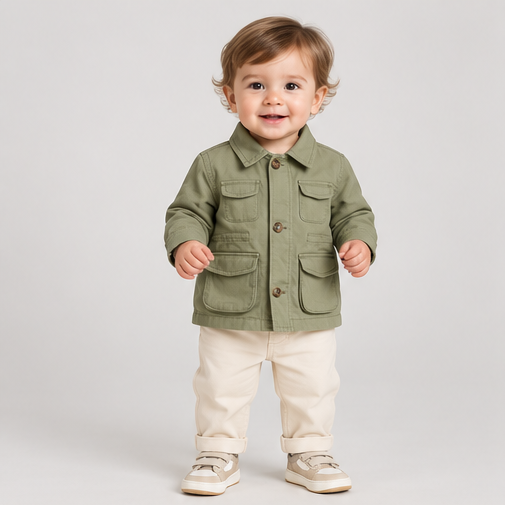 ibjk0080 front view, infant boys jacket on toddler model