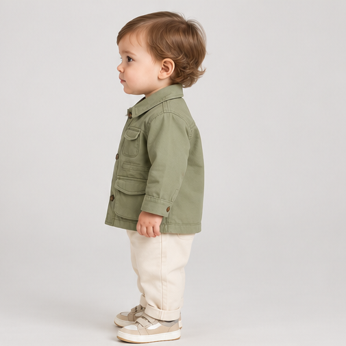 ibjk0080 left view, infant boys jacket on toddler model