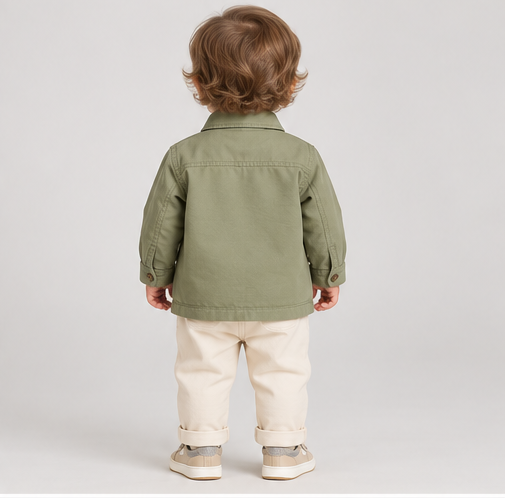 ibjk0080 back view, infant boys jacket on toddler model