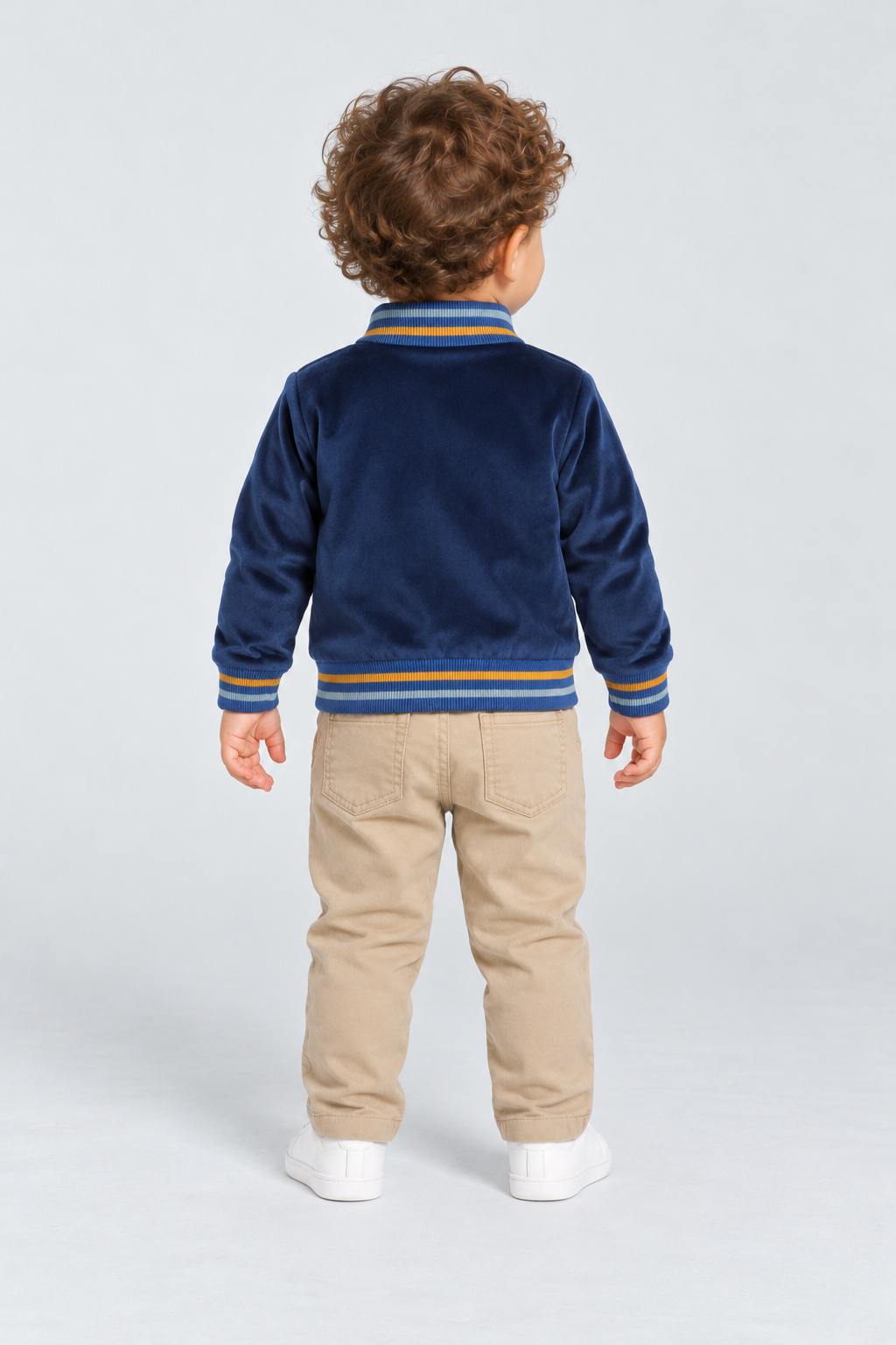 جاكيت أطفالي سادة بياقة وأساور مطاط, blue, back model view