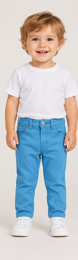 Front view of Gingersnaps baby boys aqua jeans