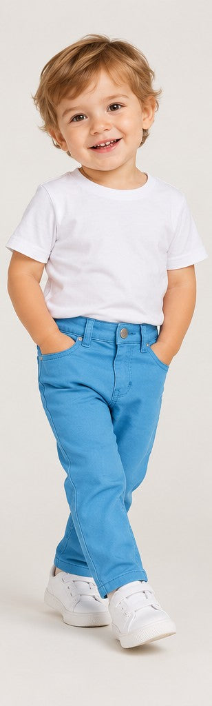 Lifestyle view of Gingersnaps baby boys aqua jeans