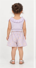 Gingersnaps girls lilac ruffle knit top and shorts - back view