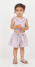 Gingersnaps girls lilac ruffle knit top and shorts - front view