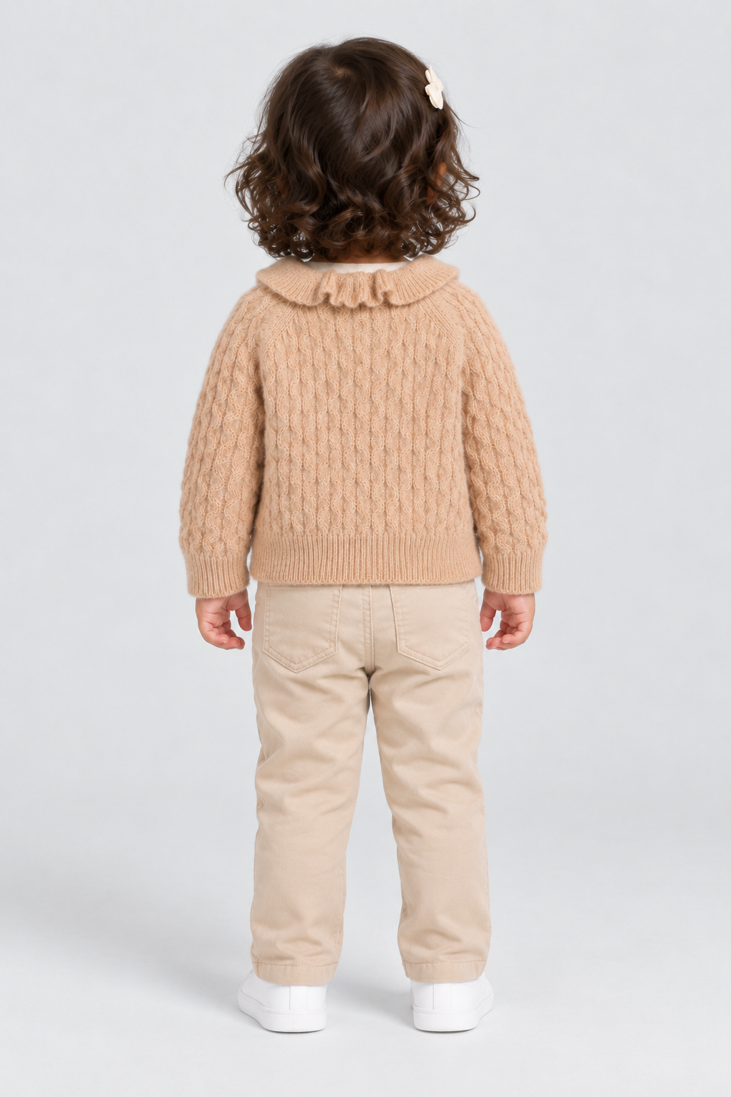 كارديجان بناتي رضع كم طويل بازرار في النصف, beige, back model view
