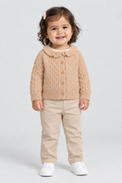 كارديجان بناتي رضع كم طويل بازرار في النصف, beige, front model view