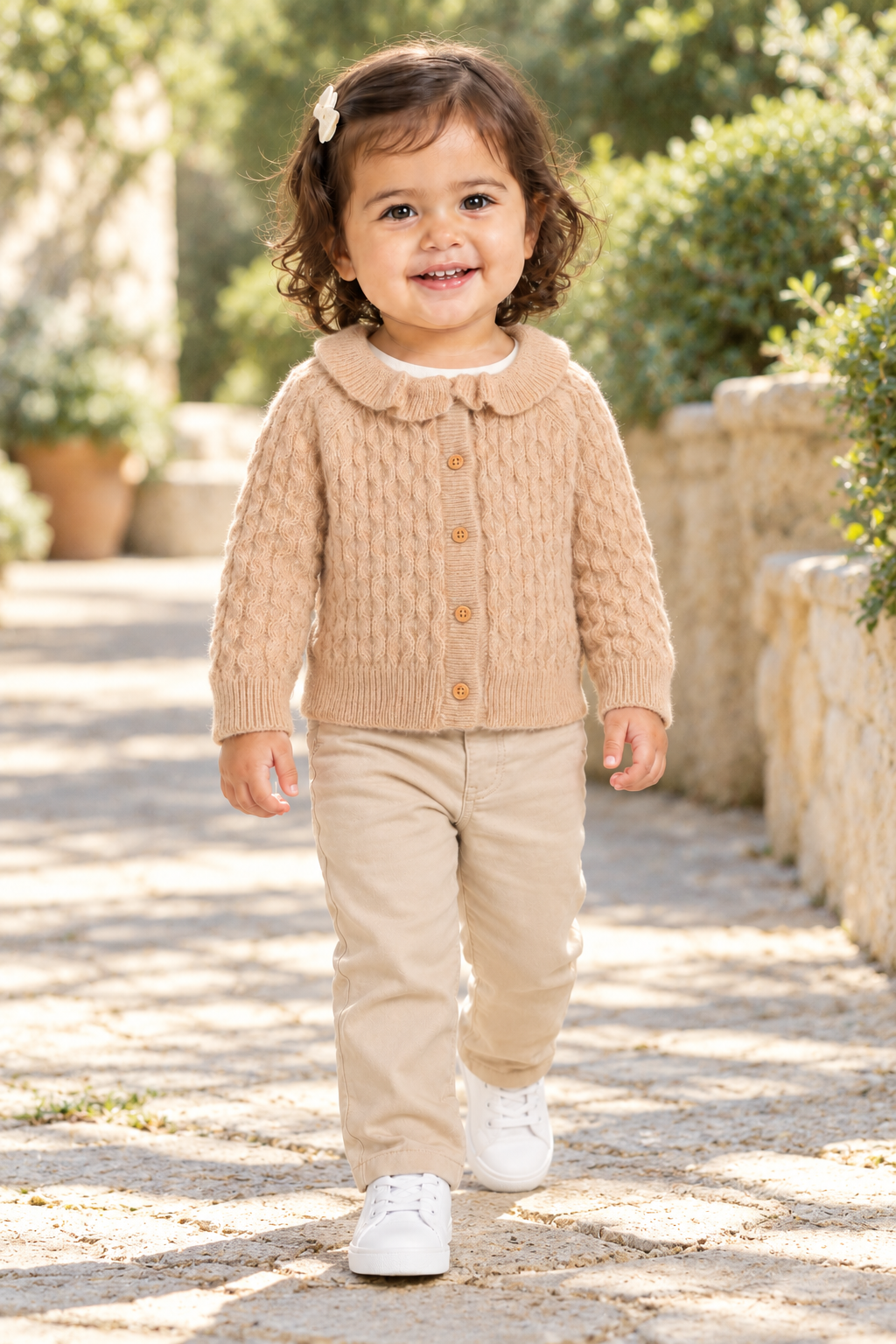 كارديجان بناتي رضع كم طويل بازرار في النصف, beige, lifestyle model view