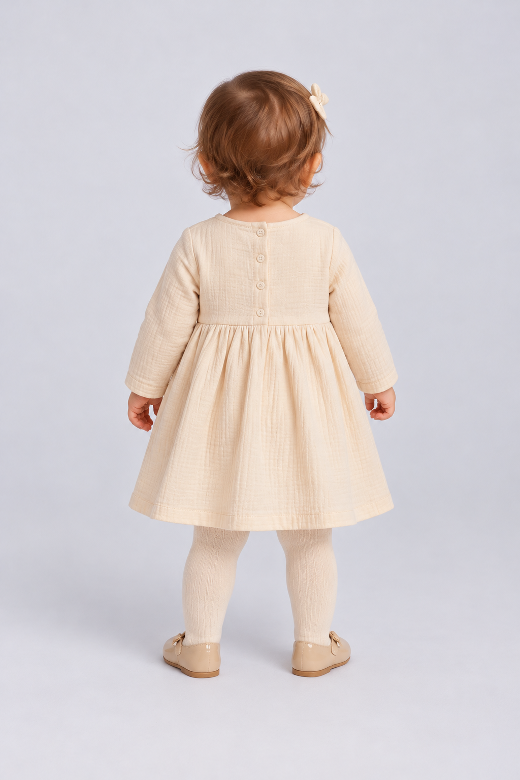 IGDR0904 ivory embroidered infant dress, back model view