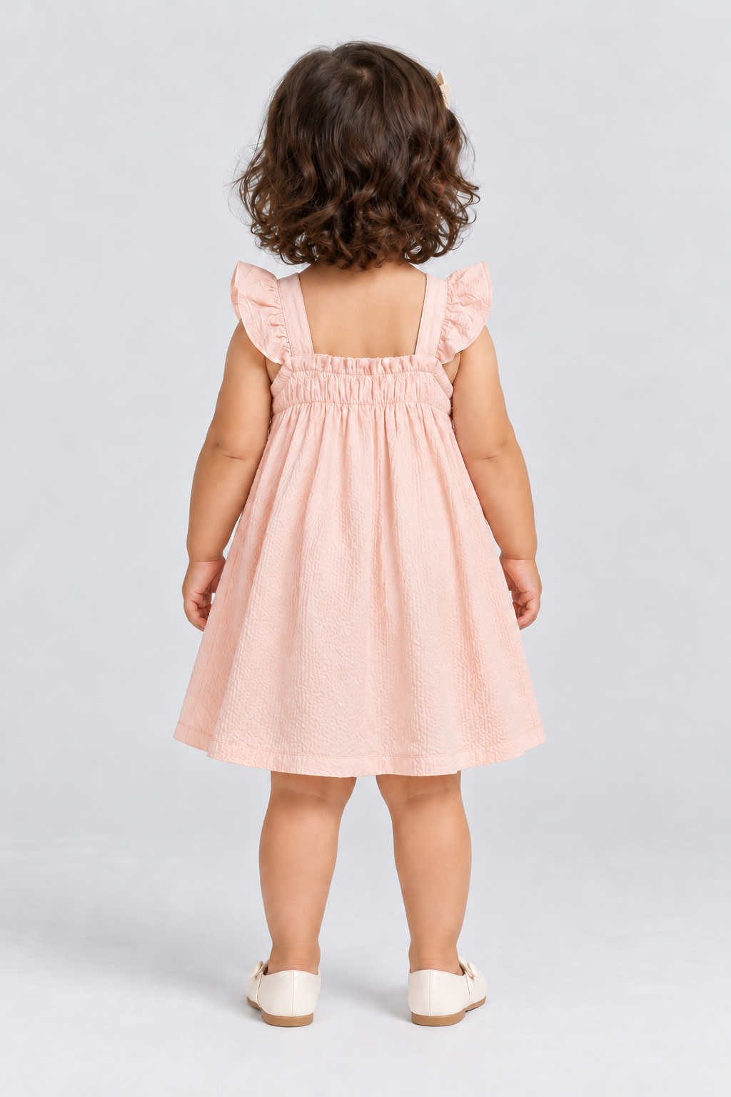 فستان بناتي رضع سادة مضلع من محيط الصدر — back model view