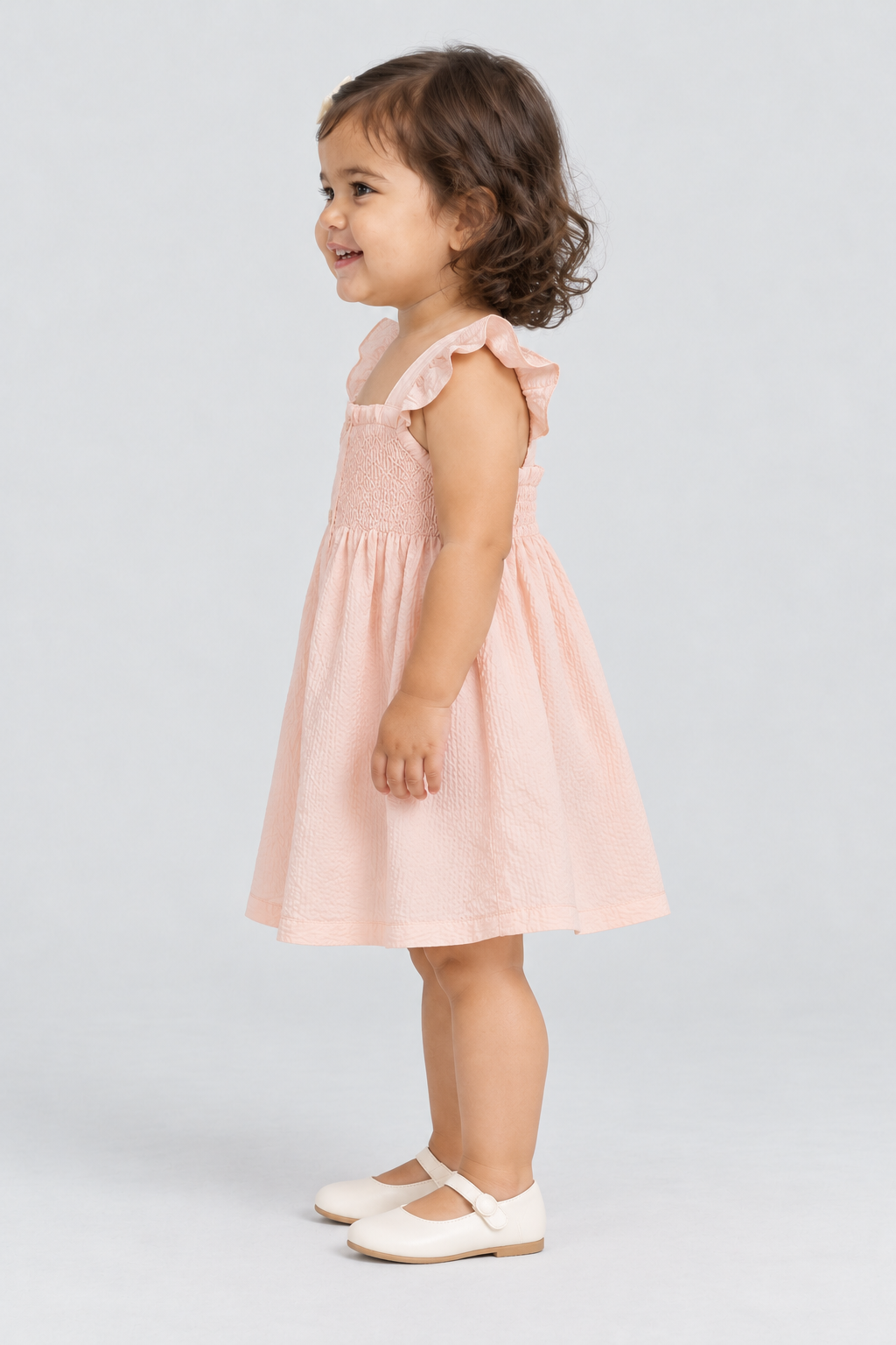 فستان بناتي رضع سادة مضلع من محيط الصدر — side model view