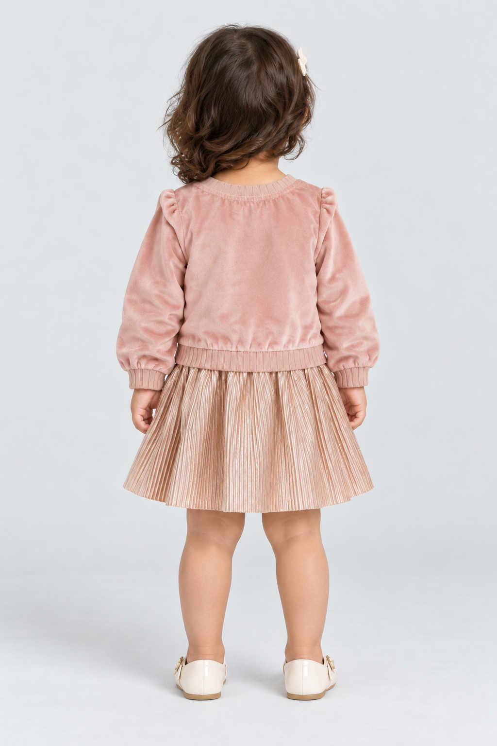 فستان بناتي رضع سادة مكشكش من الاسفل, pink, back model view