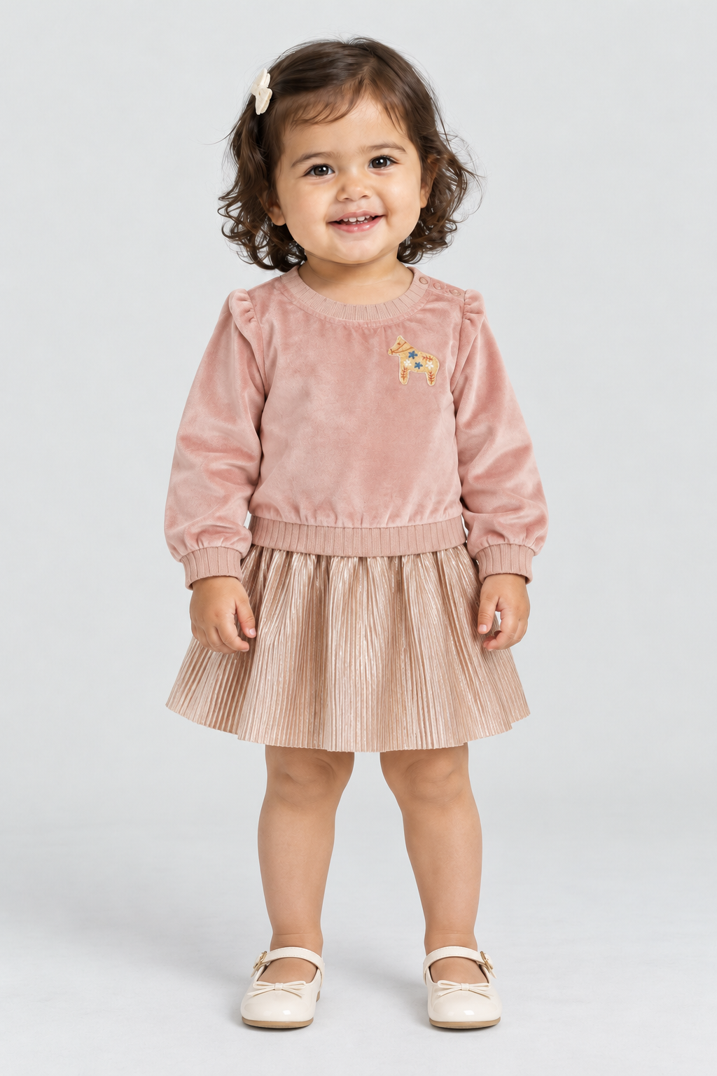 فستان بناتي رضع سادة مكشكش من الاسفل, pink, front model view