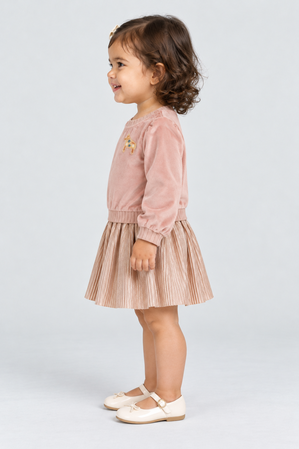 فستان بناتي رضع سادة مكشكش من الاسفل, pink, side model view