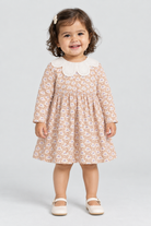 فستان بناتي رضع منقوش قصير كم طويل — front model view