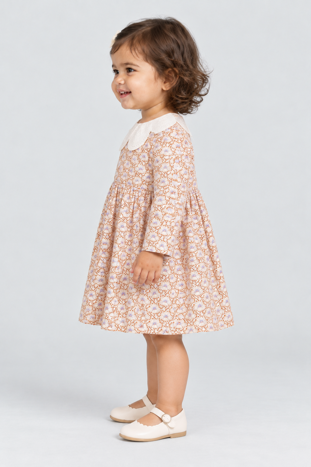 فستان بناتي رضع منقوش قصير كم طويل — side model view