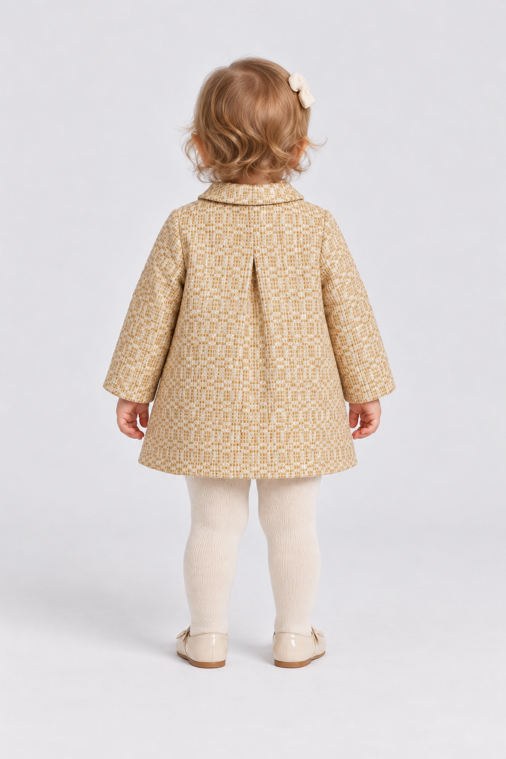 IGJK0037 gold textured baby coat, back model view