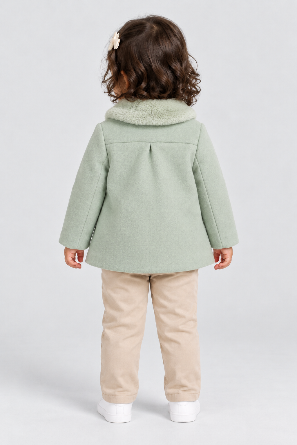 جاكت بناتي رضع بأزرار بياقة فرو, green, back model view