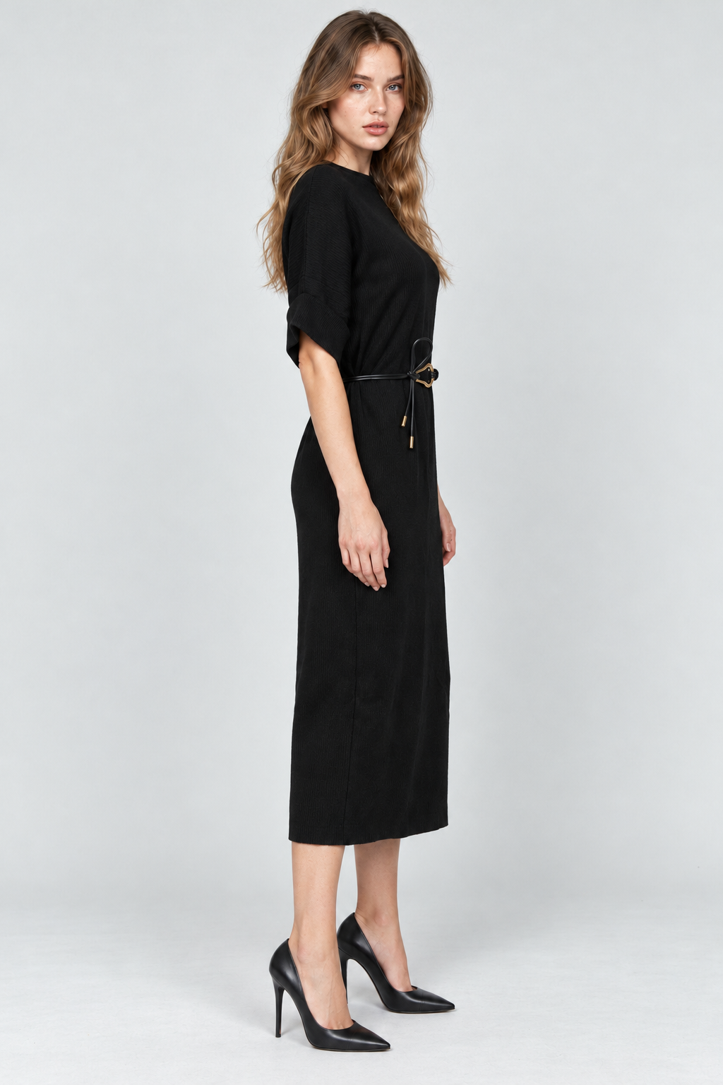 Side view - black midi dress - Natalie