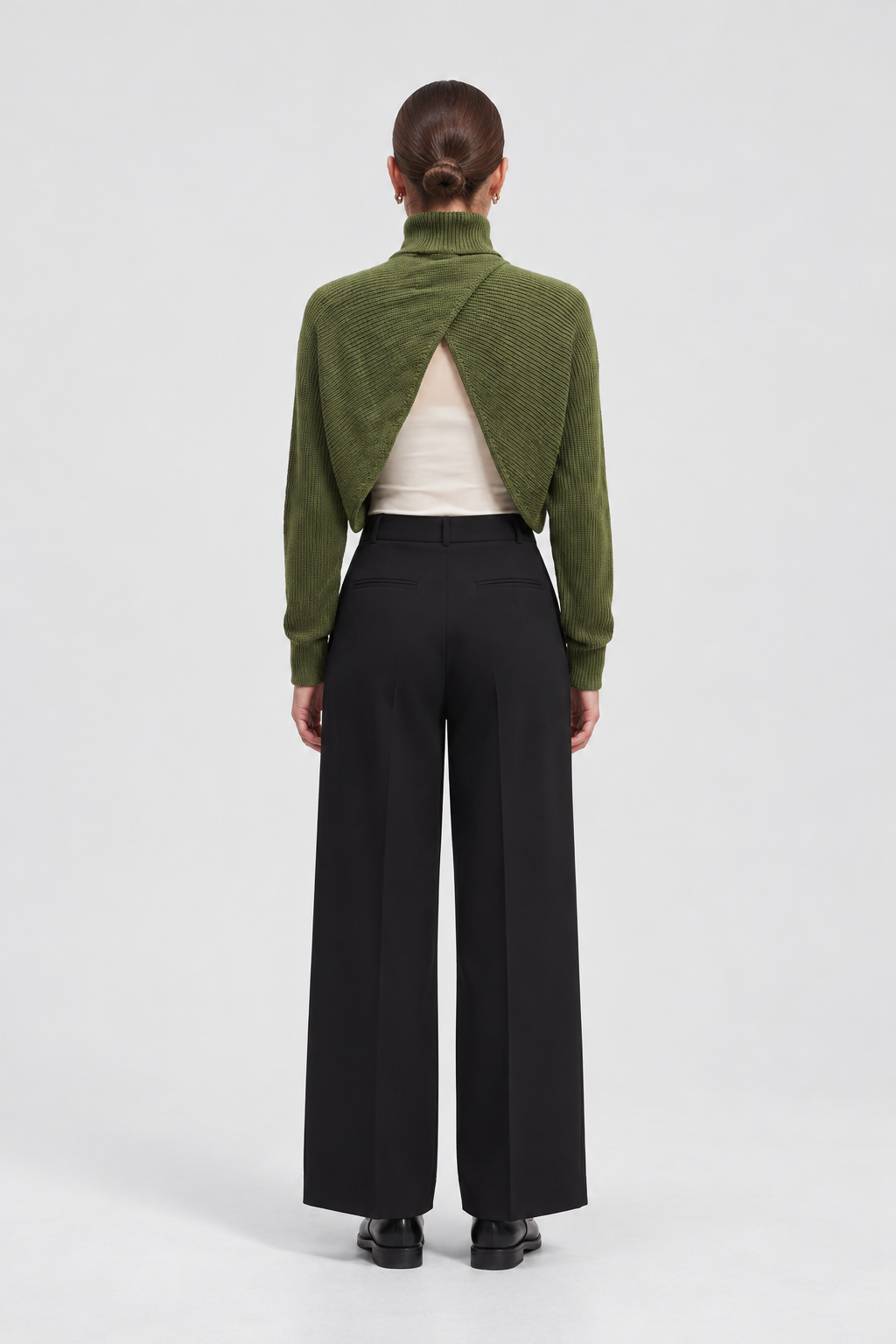 MA0178W254CDY green knit top on Uliana — back