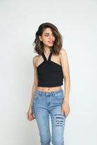 كيتشن بلوزة قطن قصيرة بحامل رقبة