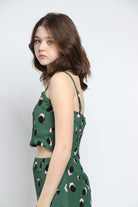 كيتشن بلوزة حمالات منقوشة خصر مرتفع