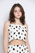 كيتشن بلوزة حمالات منقوشة خصر مرتفع