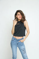 كيتشن بلوزة بدون أكمام سادة بجزء شفاف