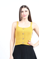 كيتشن بلوزة بدون أكمام مضلع سادة بأزرار أمامية