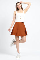 كيتشن بلوزة بدون أكمام مضلع سادة بأزرار أمامية