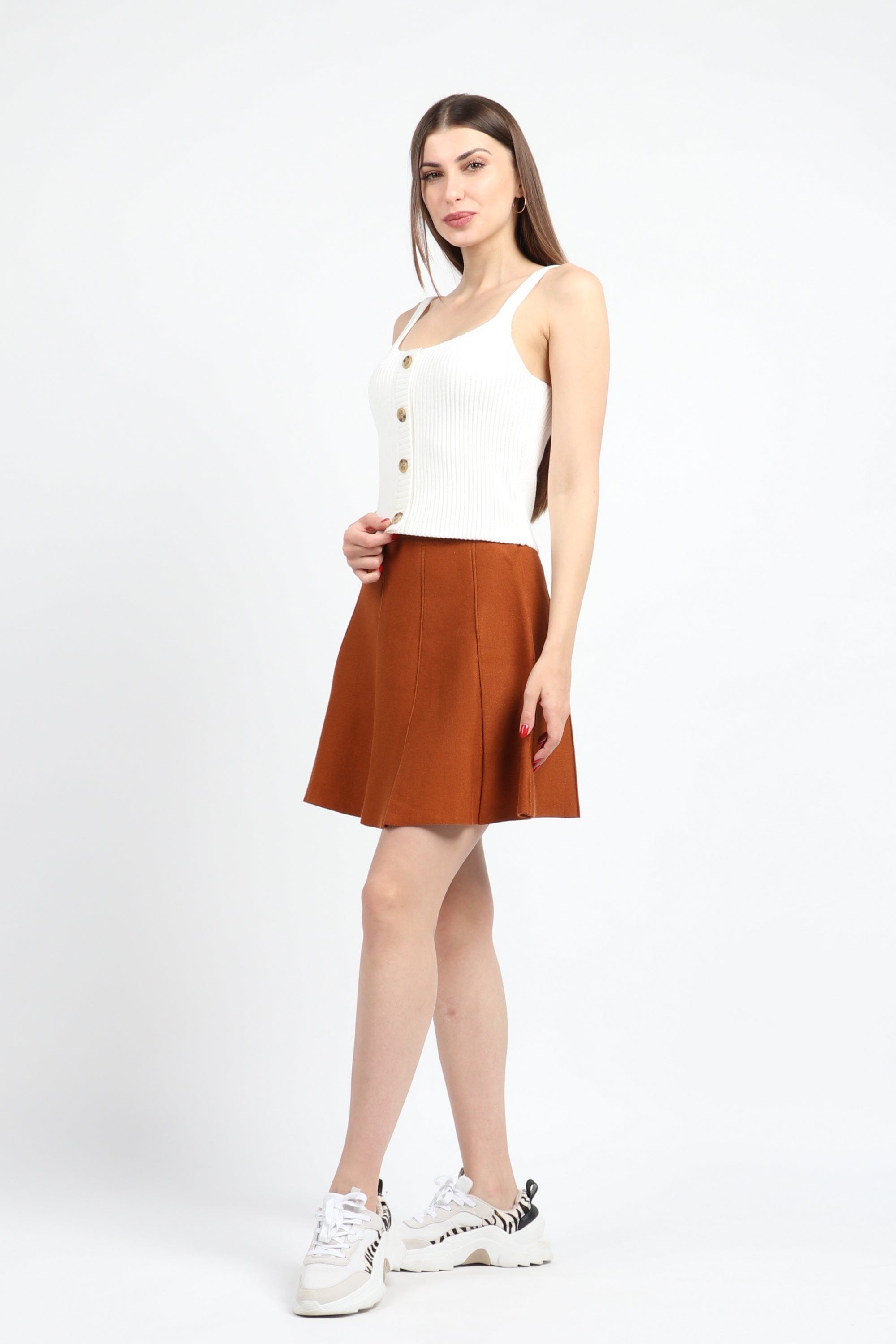 كيتشن بلوزة بدون أكمام مضلع سادة بأزرار أمامية