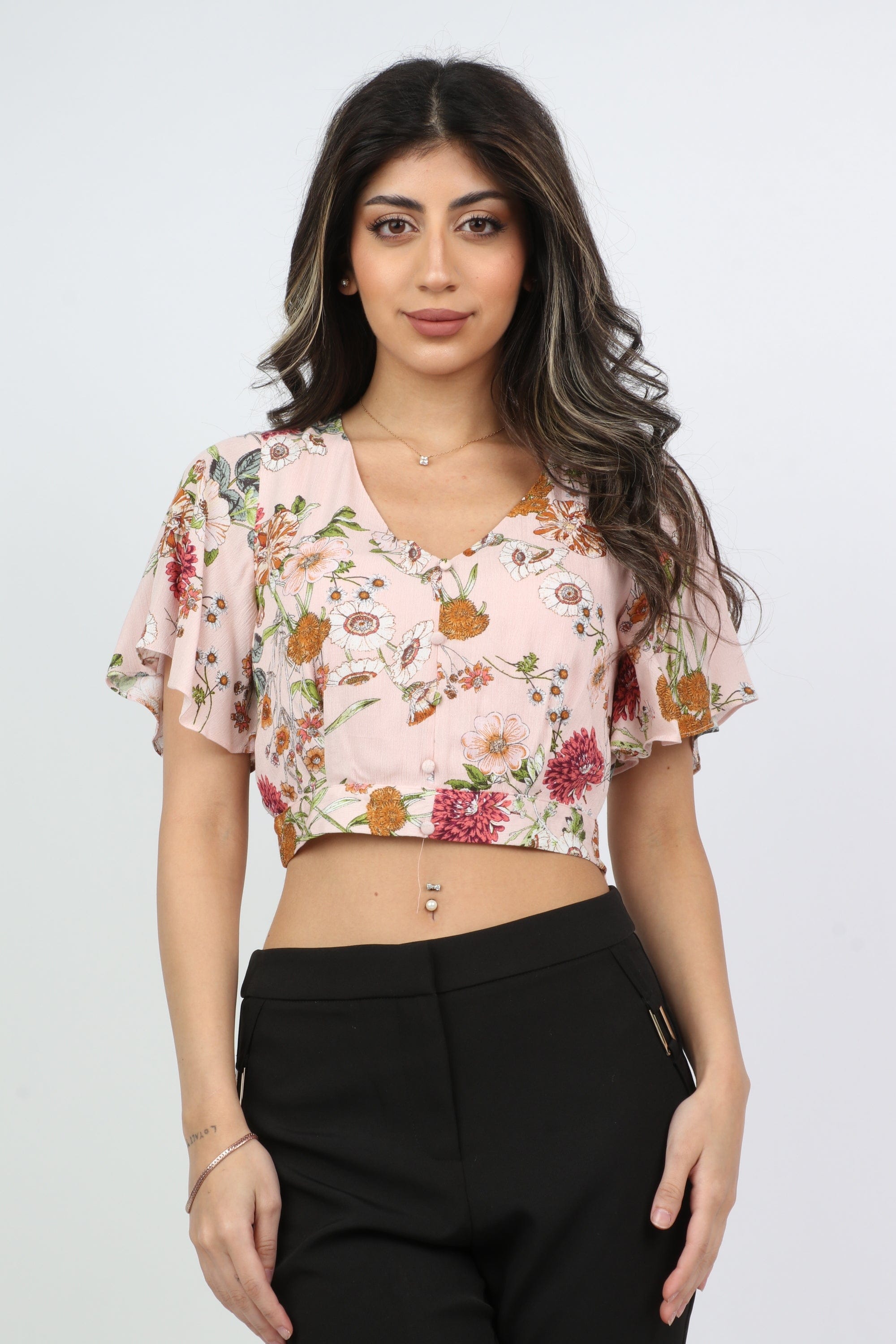 كيتشن بلوزة بأكمام قصيرة فسكوز نص بطن