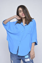 كيتشن قميص أوفر سايز بأزرار أمامية كم طويل نسائي