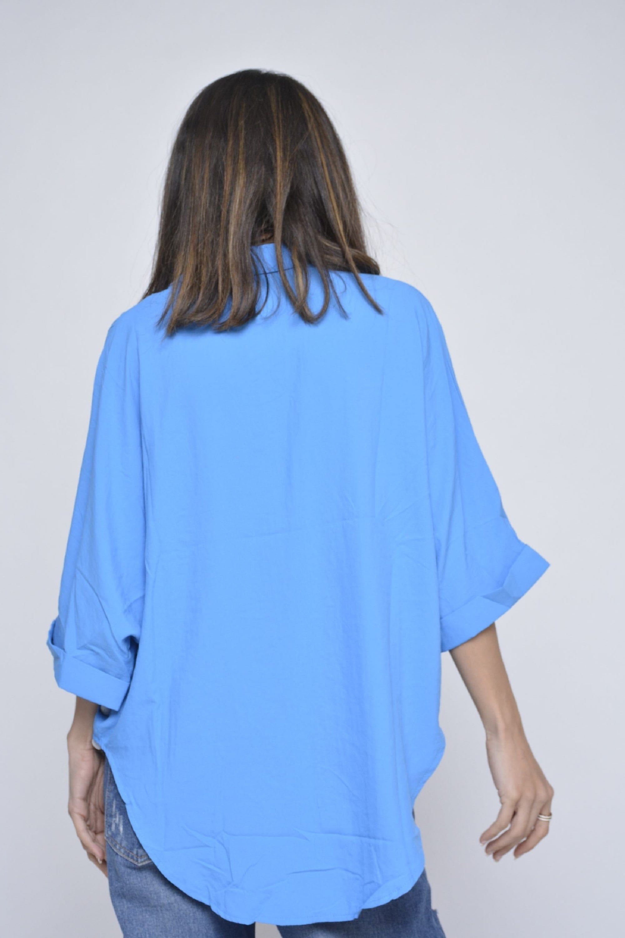 كيتشن قميص أوفر سايز بأزرار أمامية كم طويل نسائي