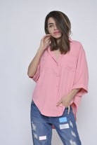 كيتشن قميص أوفر سايز بأزرار أمامية كم طويل نسائي