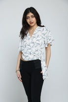 كيتشن بلوزة مشجرة لف كم قصير واسع نسائي