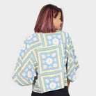 كيتشن بلوزة حرير منقوش أوفر سايز نسائي أزرق