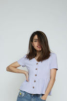 كيتشن بلوزة رسمية بأزرار أمامية كم قصير نسائي