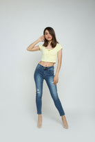 كيتشن بنطلون جينز سكيني مقطع طويل نسائي