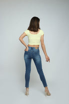 كيتشن بنطلون جينز سكيني مقطع طويل نسائي