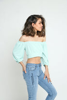 كيتشن بلوزة قصيرة أوف شولدر كم طويل منفوخ نسائي