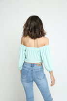 كيتشن بلوزة قصيرة أوف شولدر كم طويل منفوخ نسائي