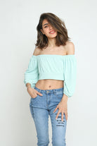 كيتشن بلوزة قصيرة أوف شولدر كم طويل منفوخ نسائي